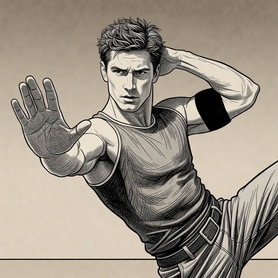 Man performing martial arts pose Man performing martial arts pose