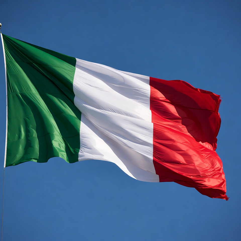 Italian Flag Waving in Blue Sky Italian Flag Waving in Blue Sky