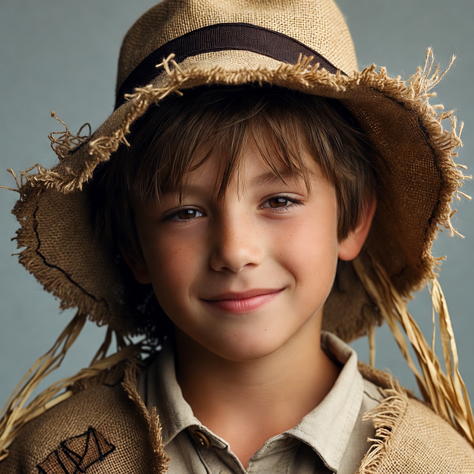 Boy wearing straw hat Boy wearing straw hat