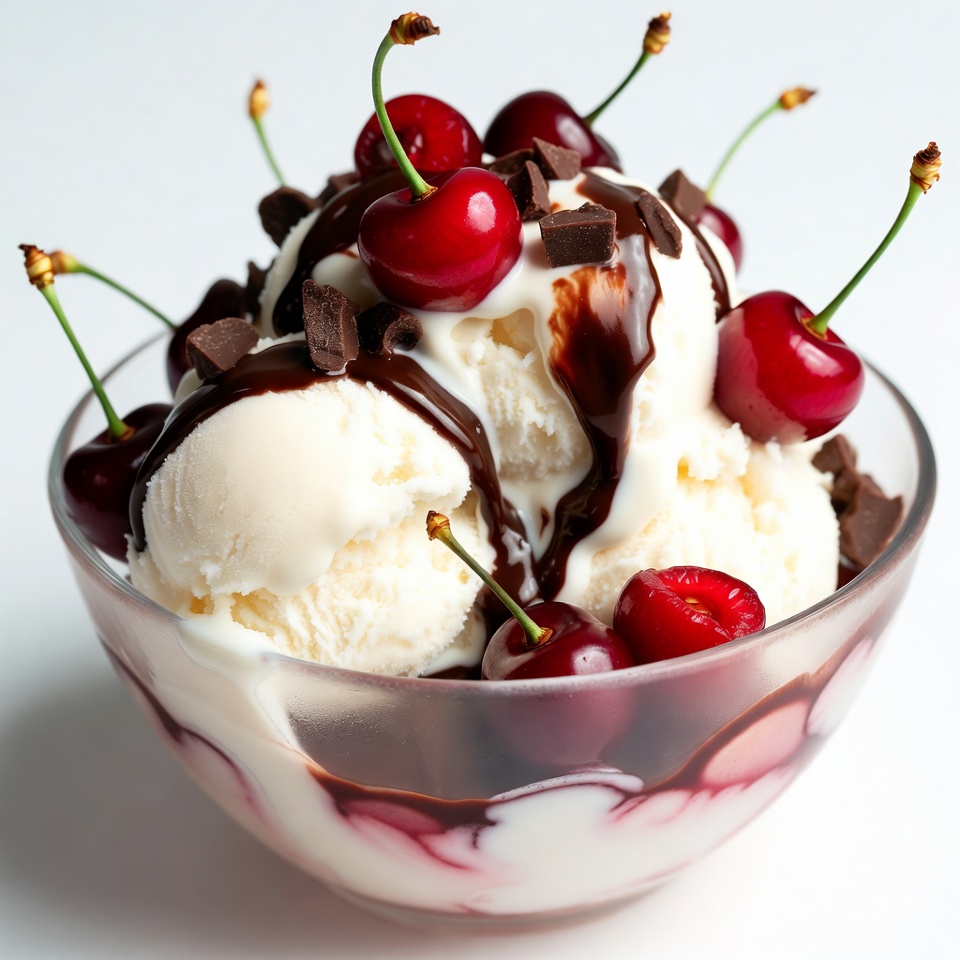 Vanilla Ice Cream with Cherries and Chocolate Vanilla Ice Cream with Cherries and Chocolate