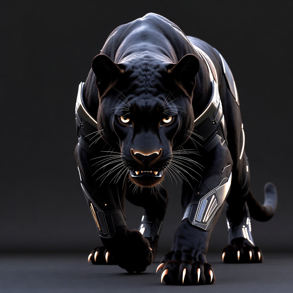 Cyberpunk Black Panther Growling Cyberpunk Black Panther Growling