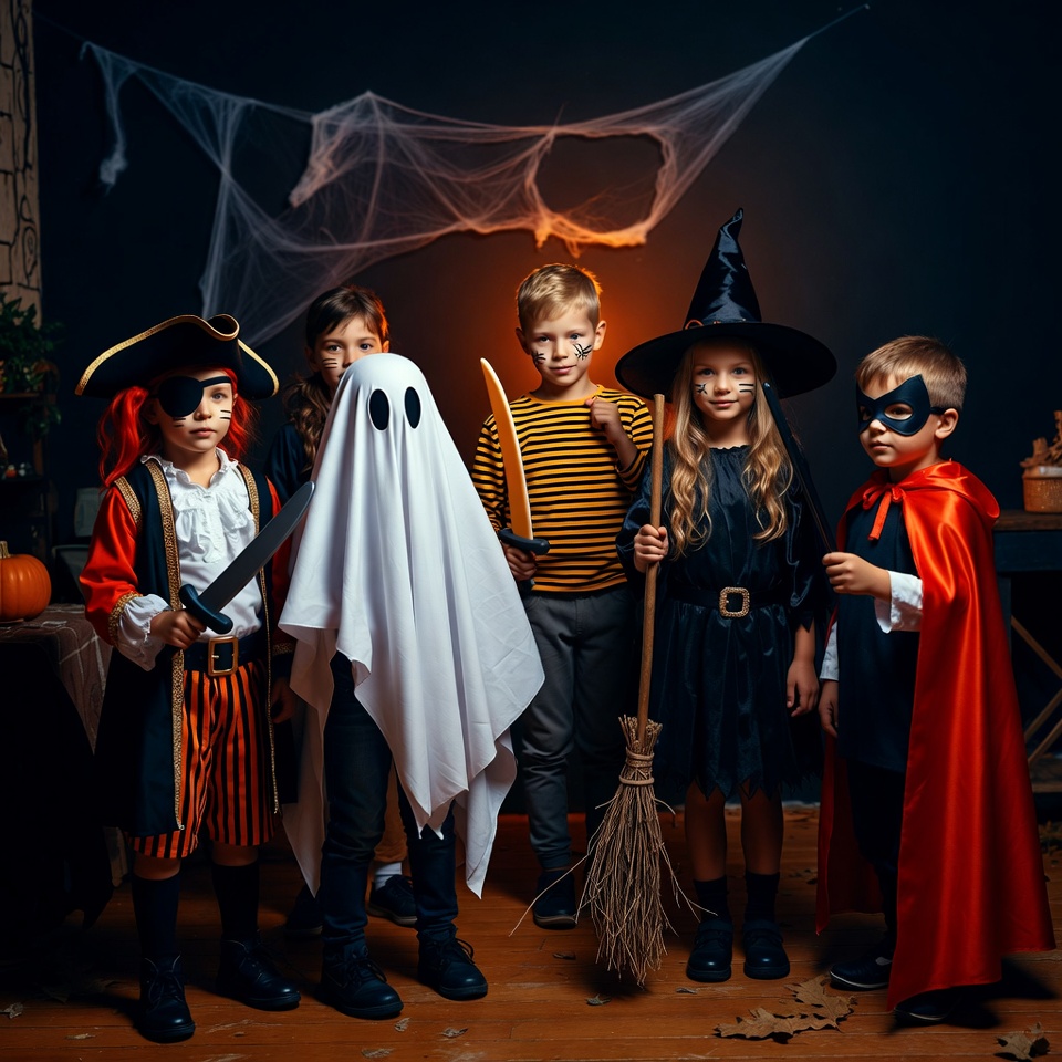 Group of Children in Halloween Costumes Group of Children in Halloween Costumes