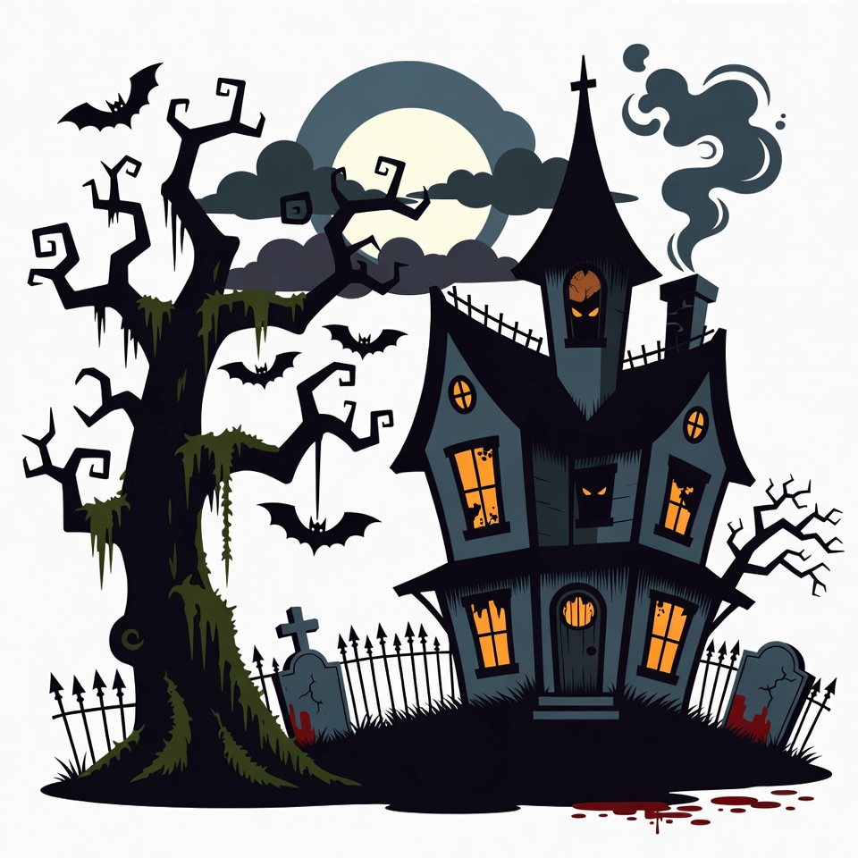 Spooky Haunted House with Bats Spooky Haunted House with Bats