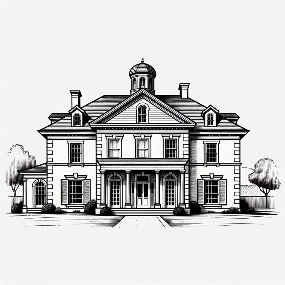 Elegant Mansion Line Art Illustration Elegant Mansion Line Art Illustration