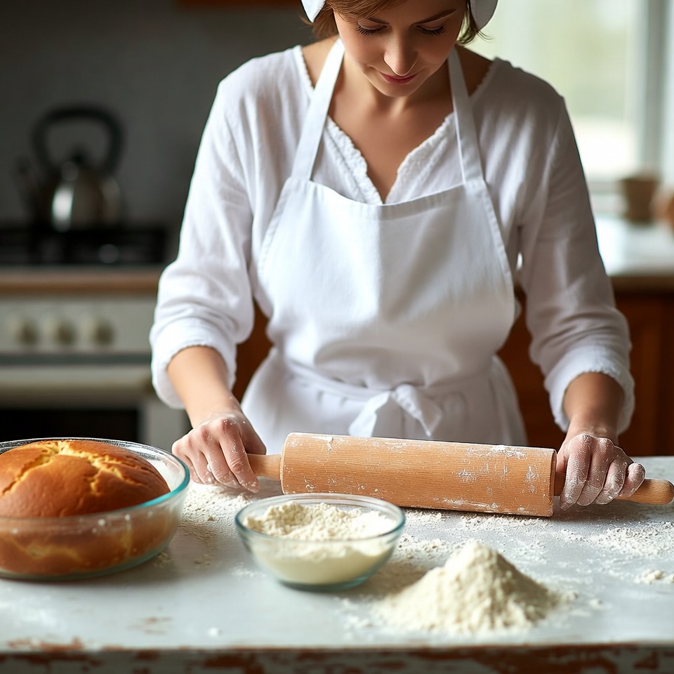 Woman rolling dough in kitchen Woman rolling dough in kitchen