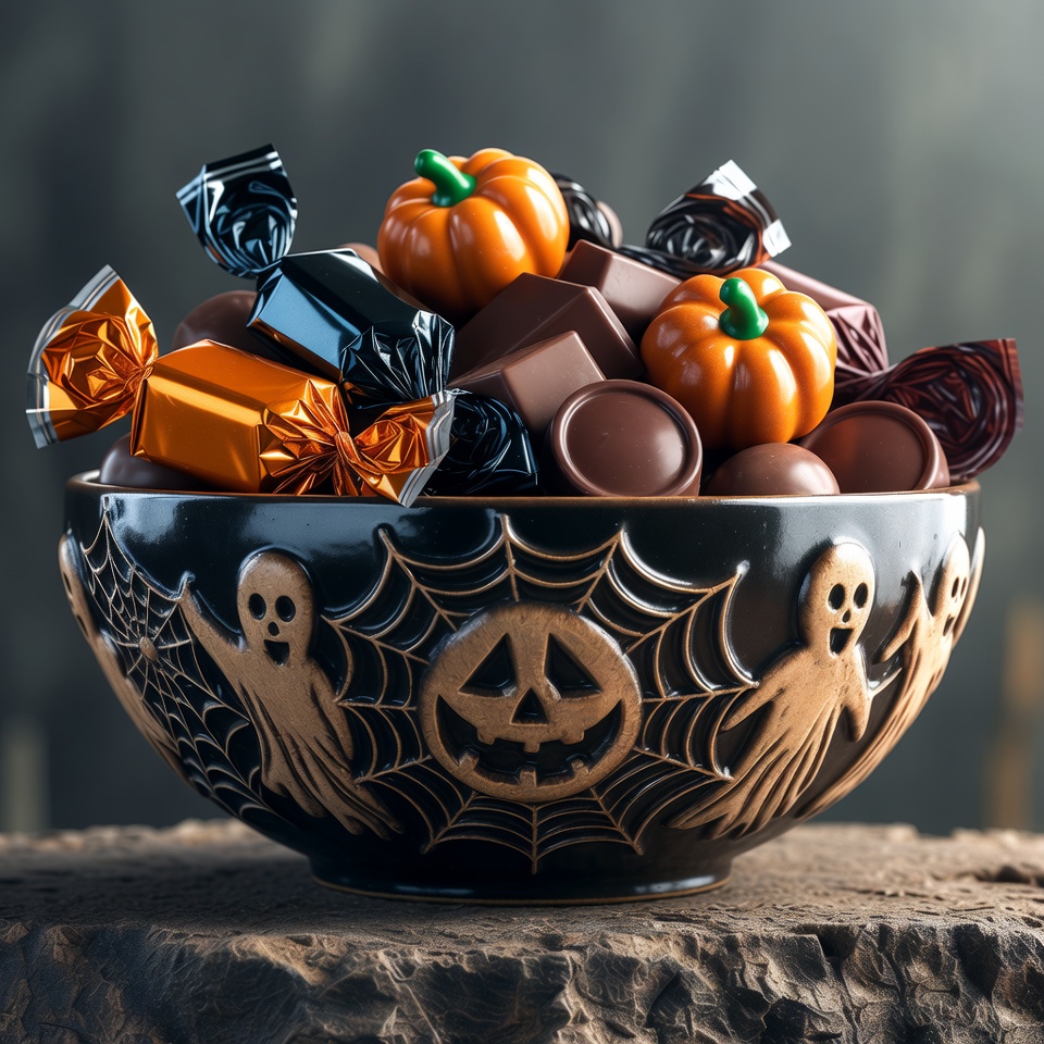 Halloween Candy Bowl with Pumpkins Halloween Candy Bowl with Pumpkins