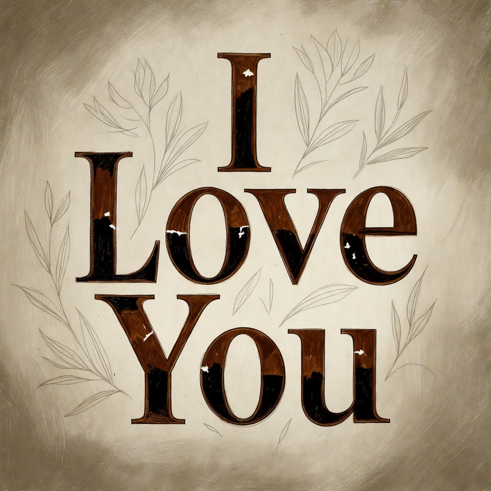 I Love You Text with Leaves I Love You Text with Leaves
