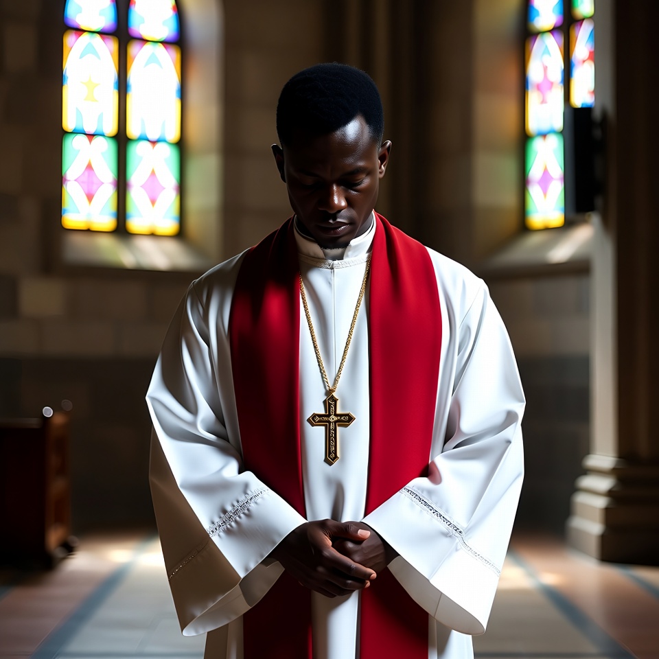 African priest praying in church African priest praying in church