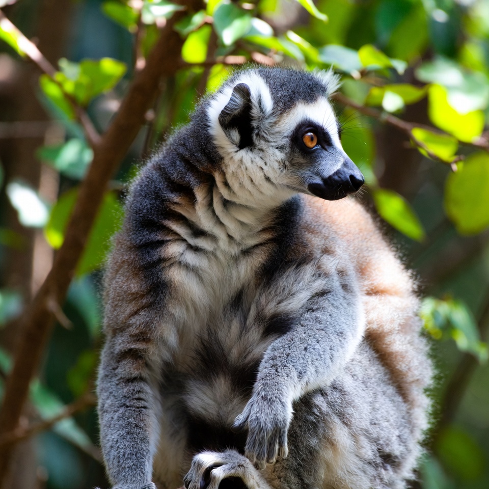 Ring-tailed lemur in green foliage Ring-tailed lemur in green foliage