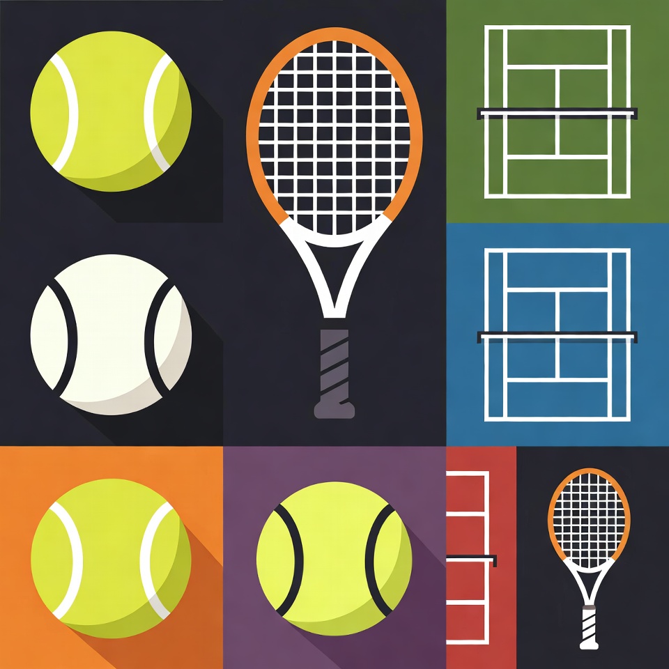 Tennis Balls Rackets Courts Icons Tennis Balls Rackets Courts Icons