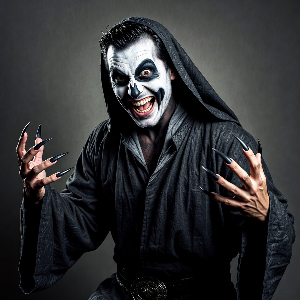 Man in white skull face paint with claws Man in white skull face paint with claws