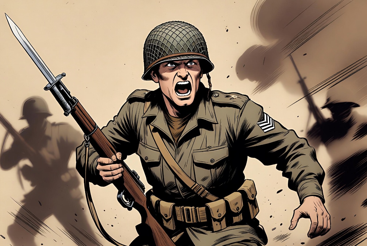 Soldier charging with rifle and bayonet Soldier charging with rifle and bayonet