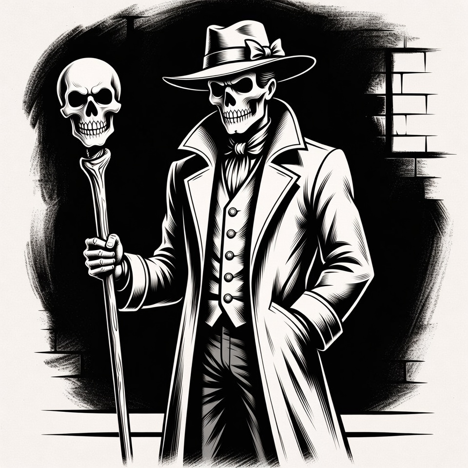 Skeleton holding skull staff Skeleton holding skull staff