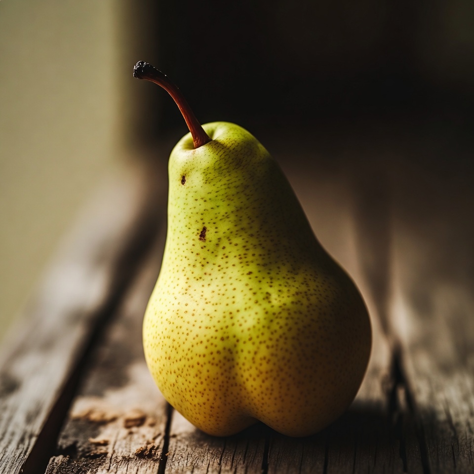 Ripe Green Pear on Wooden Surface Ripe Green Pear on Wooden Surface