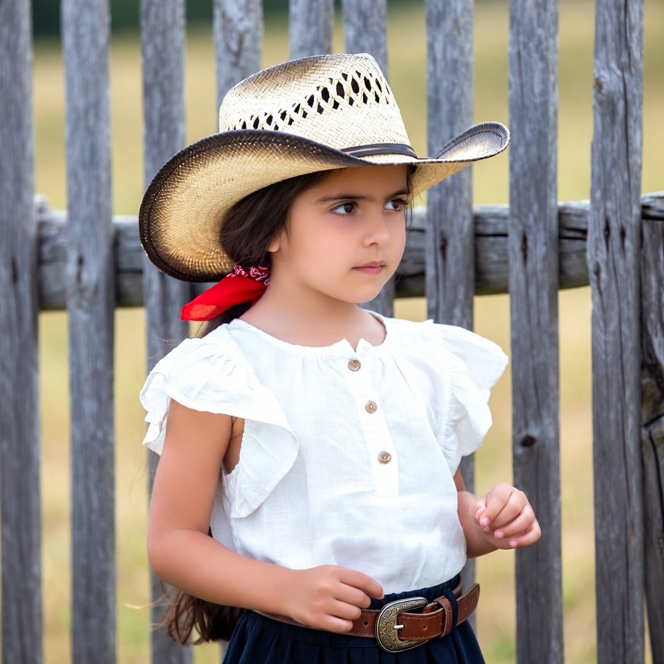 Girl in cowboy hat by wooden fence Girl in cowboy hat by wooden fence