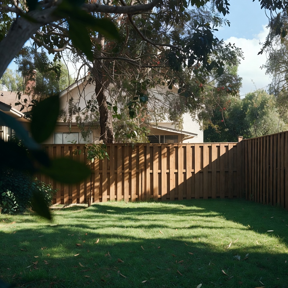 Wooden Fence in Sunny Backyard Wooden Fence in Sunny Backyard