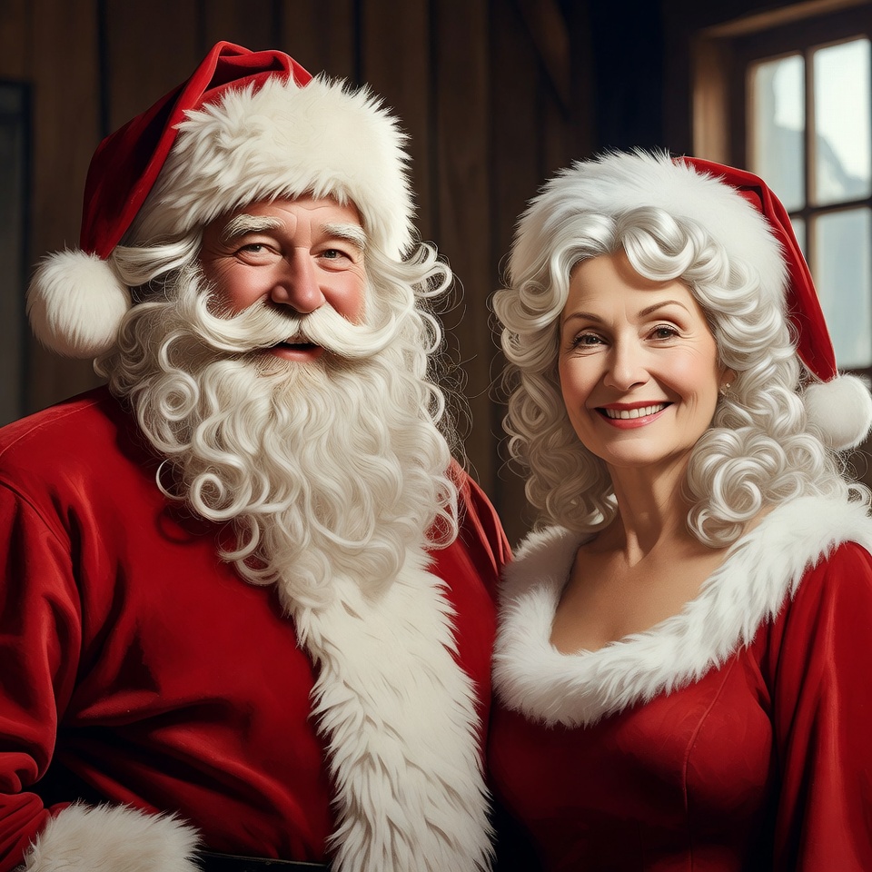 Santa Claus and Mrs. Claus smiling together Santa Claus and Mrs. Claus smiling together