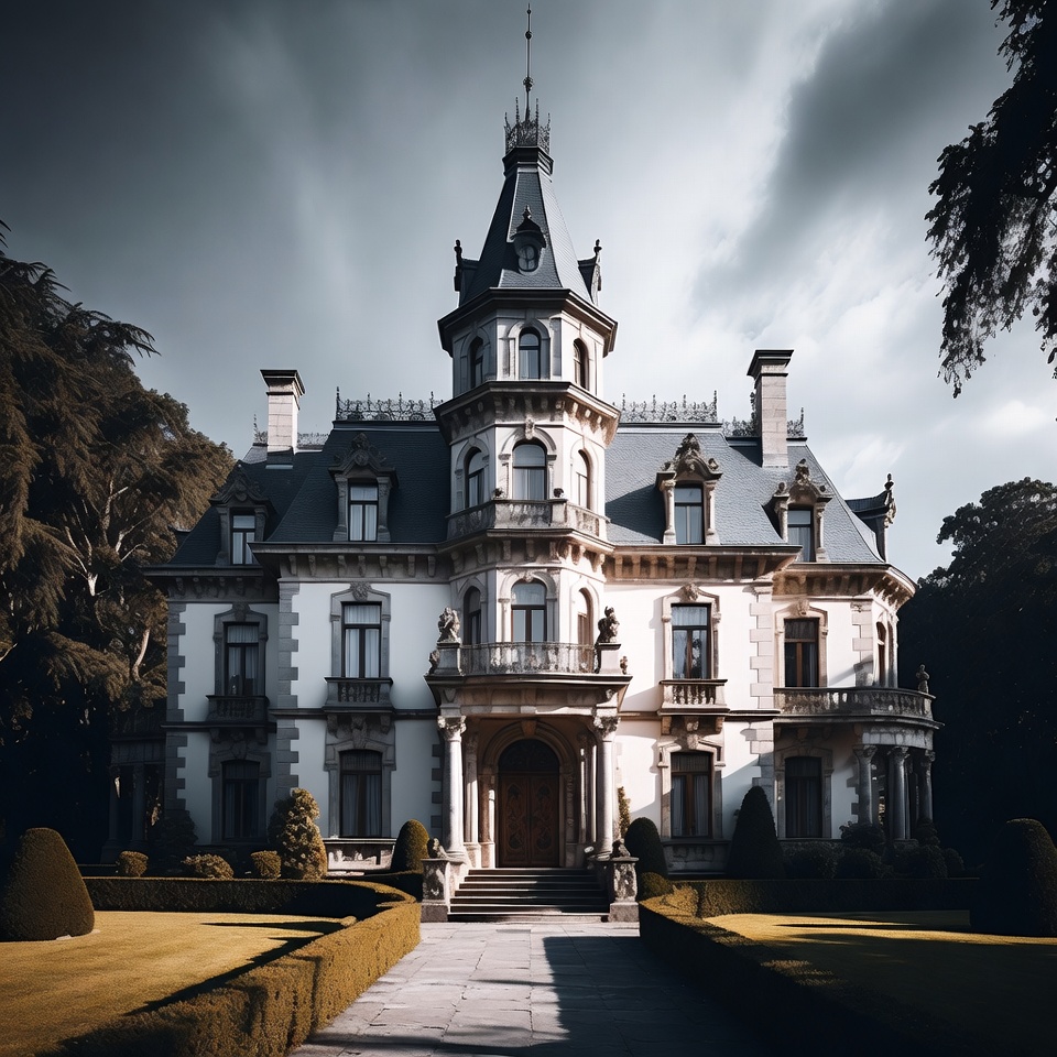 Victorian Mansion in Stormy Landscape Victorian Mansion in Stormy Landscape