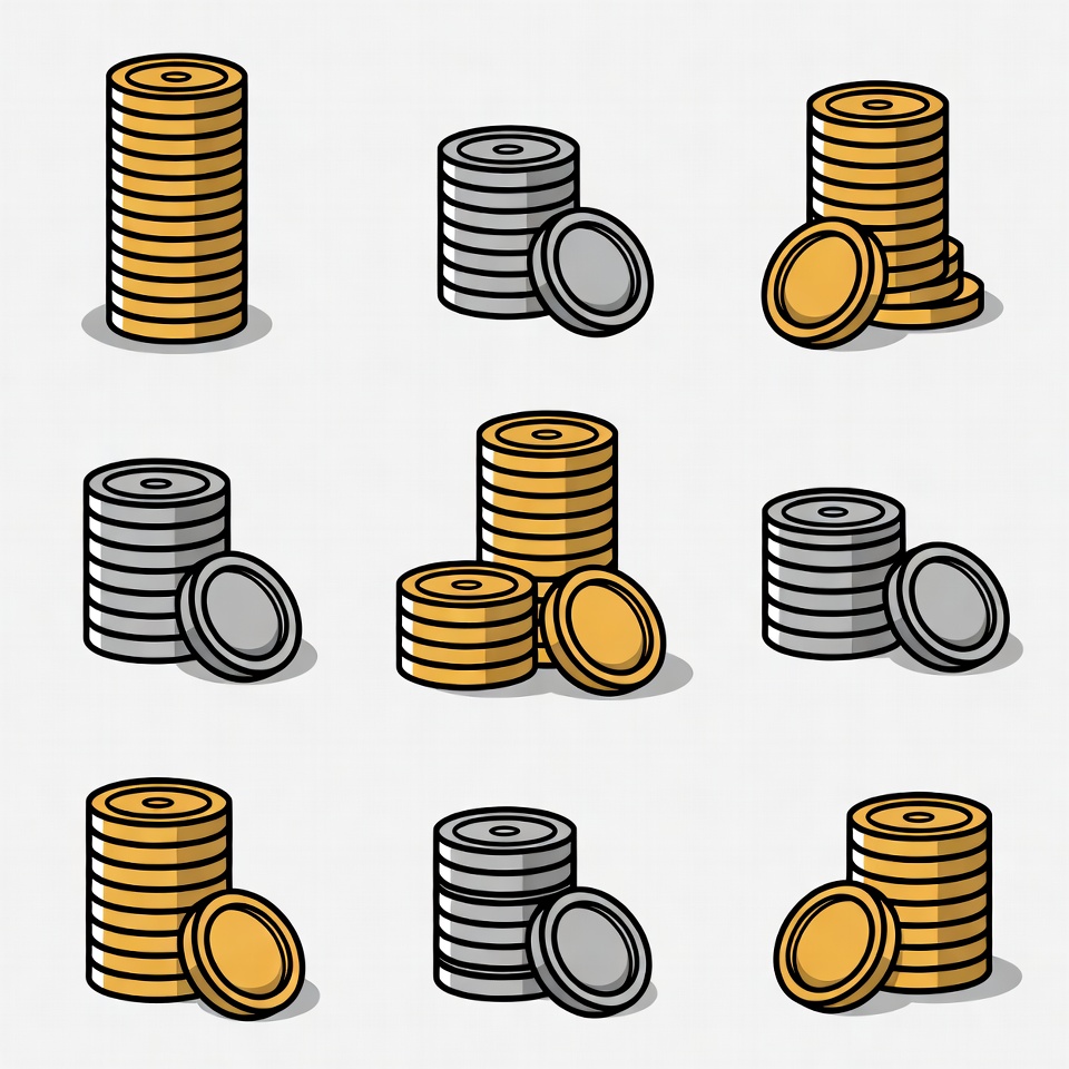 Stacks of Gold and Silver Coins Illustration Stacks of Gold and Silver Coins Illustration
