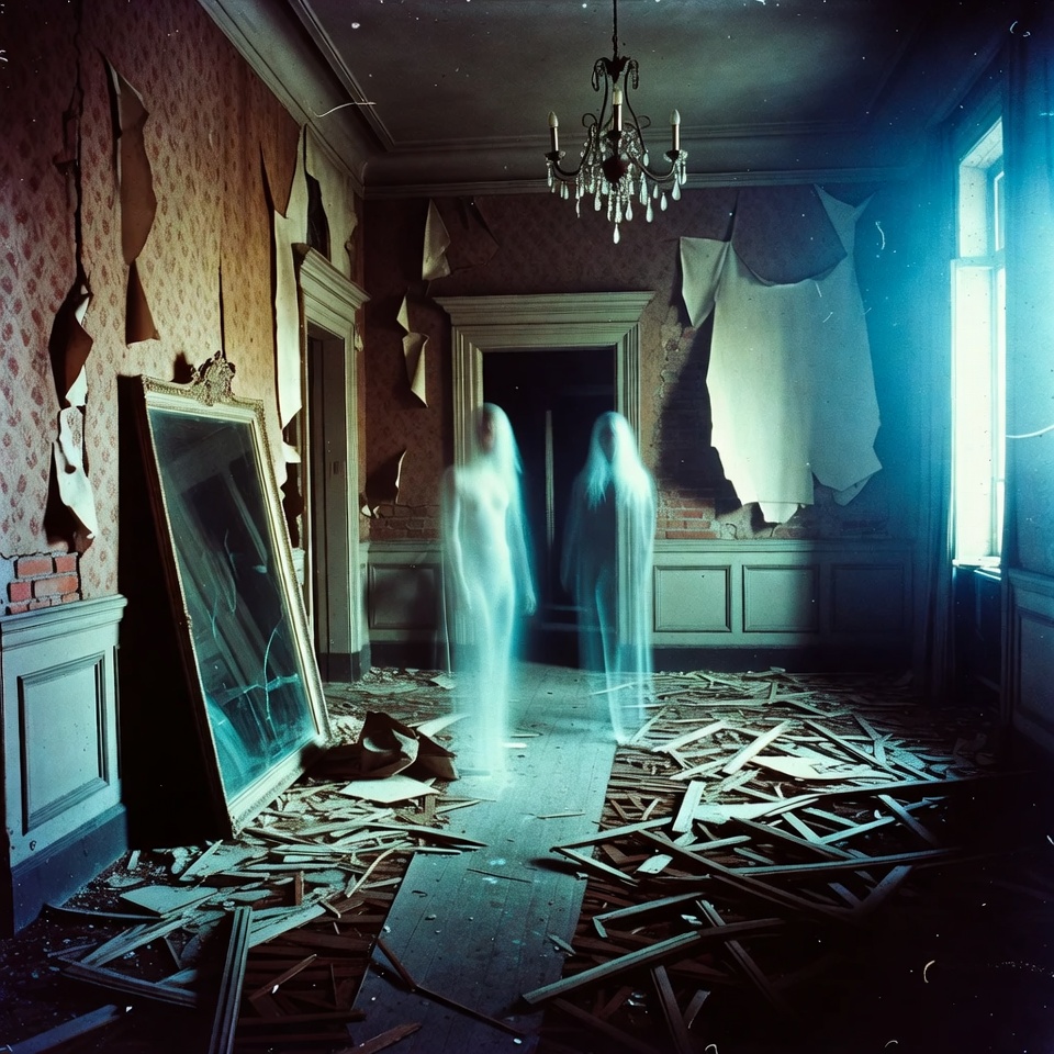 Two Ghosts in Abandoned Room Two Ghosts in Abandoned Room
