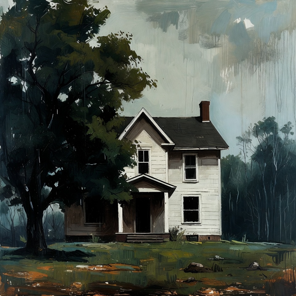 Abandoned White House in Rainy Forest Abandoned White House in Rainy Forest