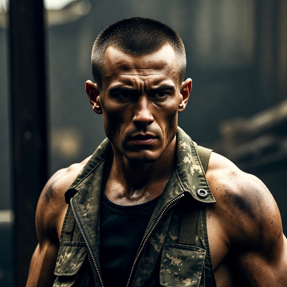 Muscular man in camo vest Muscular man in camo vest