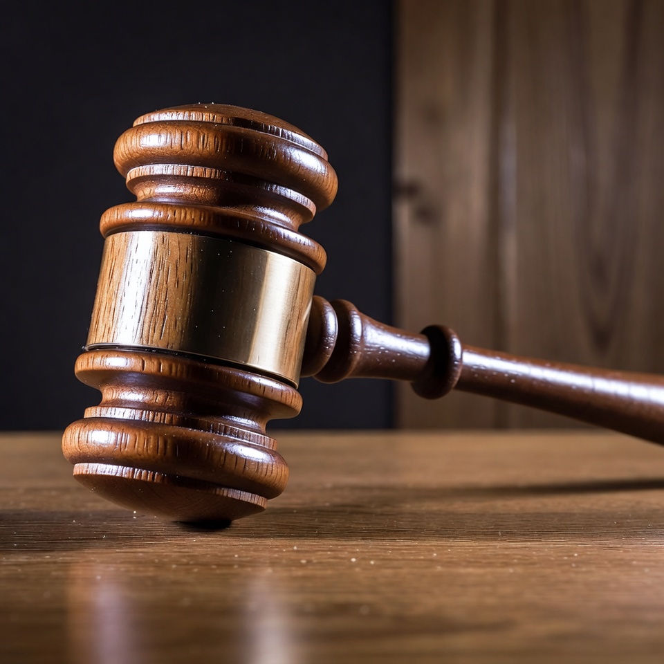 Wooden Gavel on Court Table Wooden Gavel on Court Table
