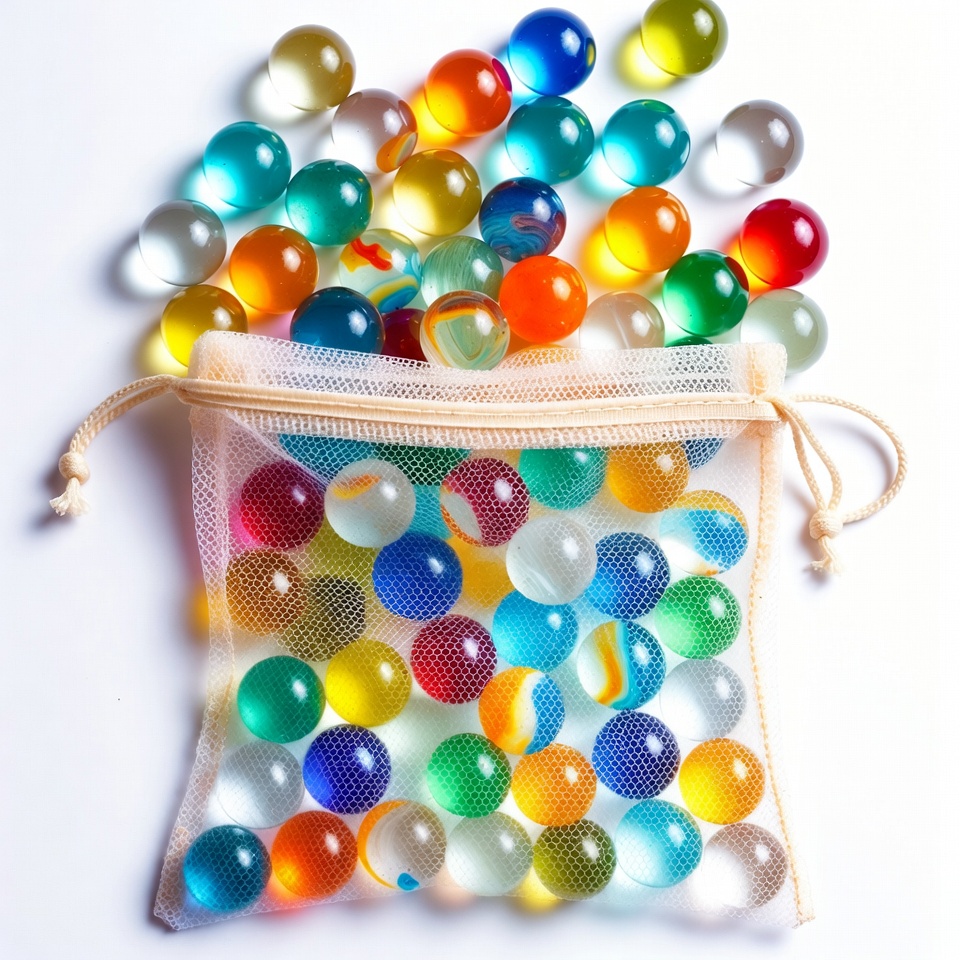 Colorful Marbles in Mesh Bag Colorful Marbles in Mesh Bag