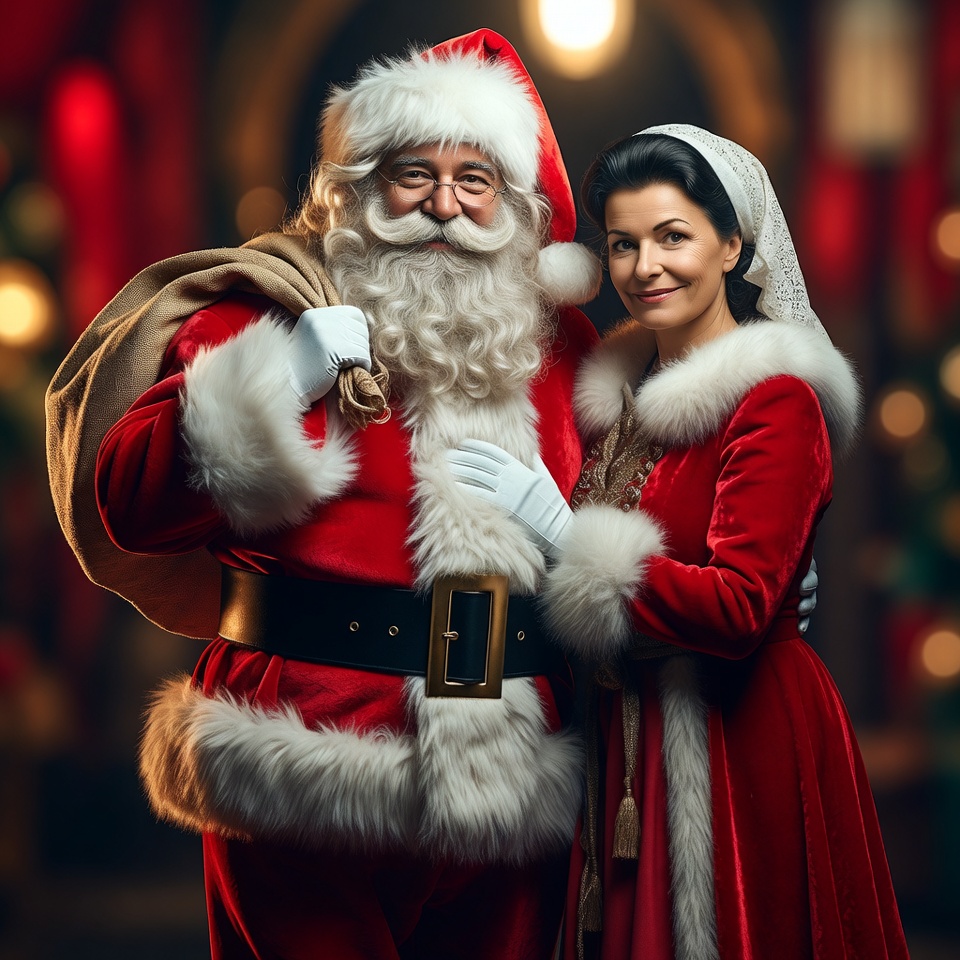 Santa Claus and Mrs. Claus embracing Santa Claus and Mrs. Claus embracing