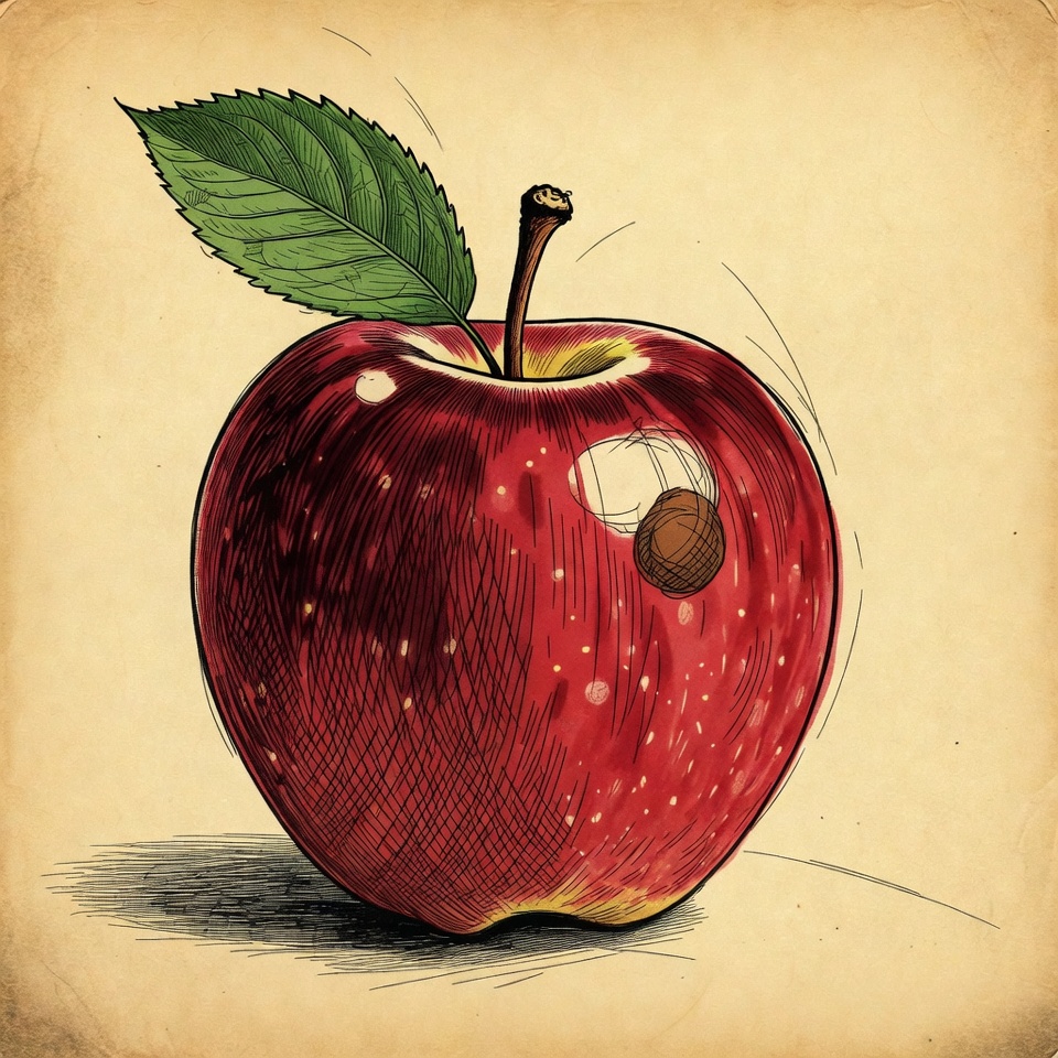Red Apple with Leaf Illustration Red Apple with Leaf Illustration