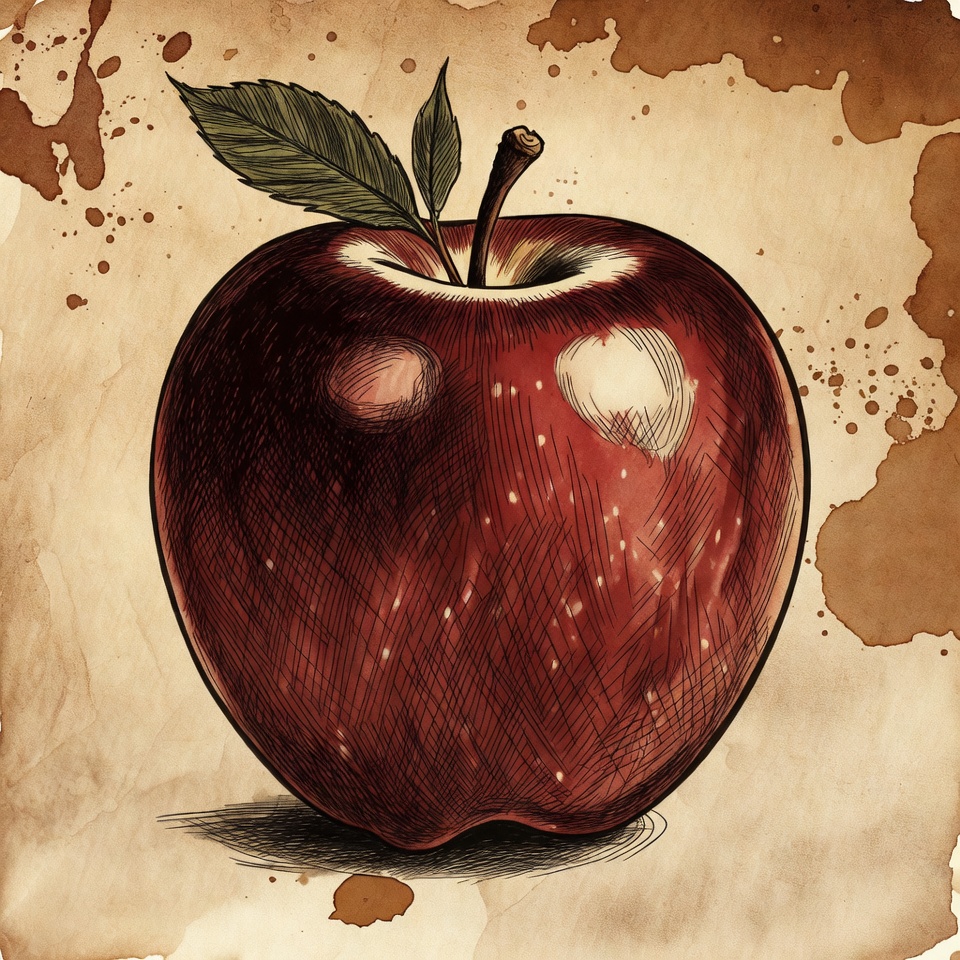 Red apple illustration with leaf Red apple illustration with leaf