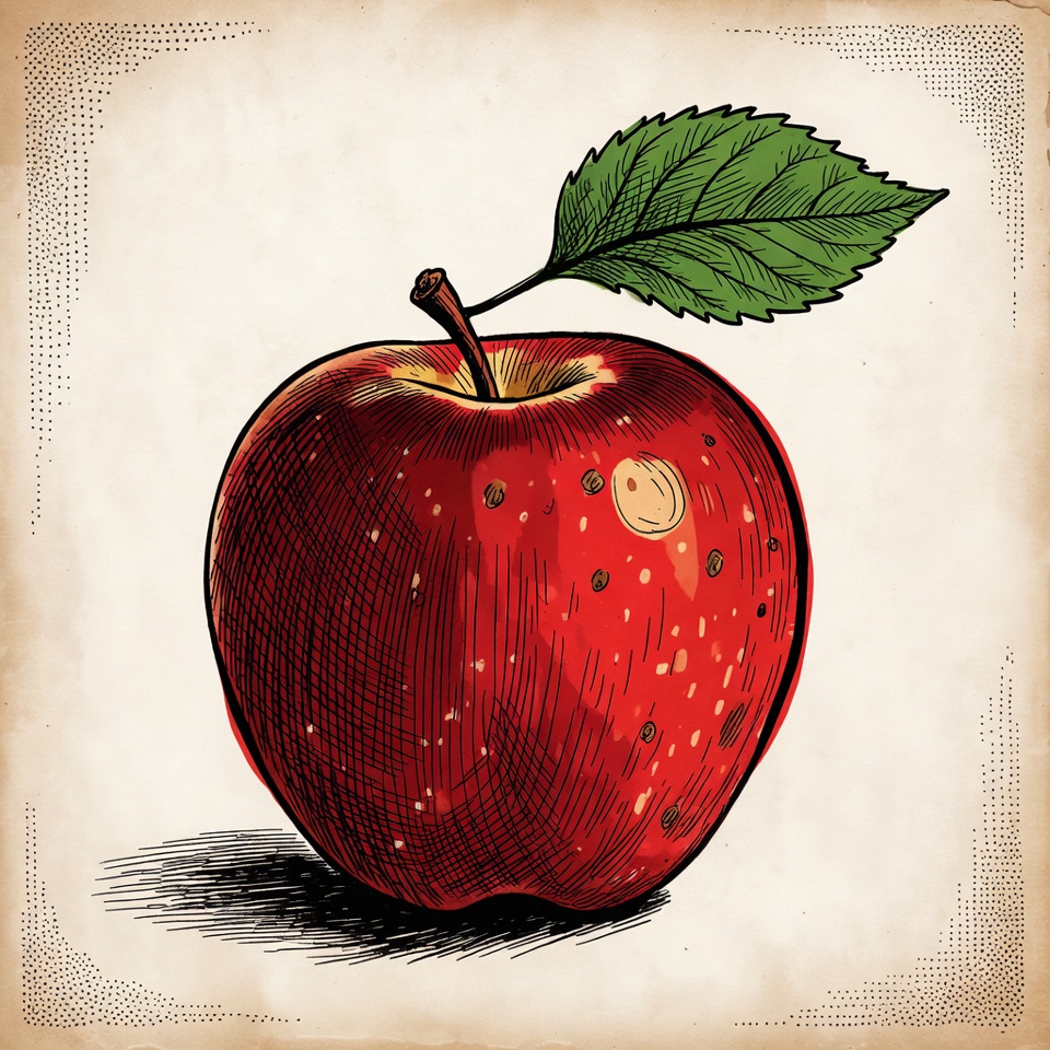 Red apple with green leaf illustration Red apple with green leaf illustration