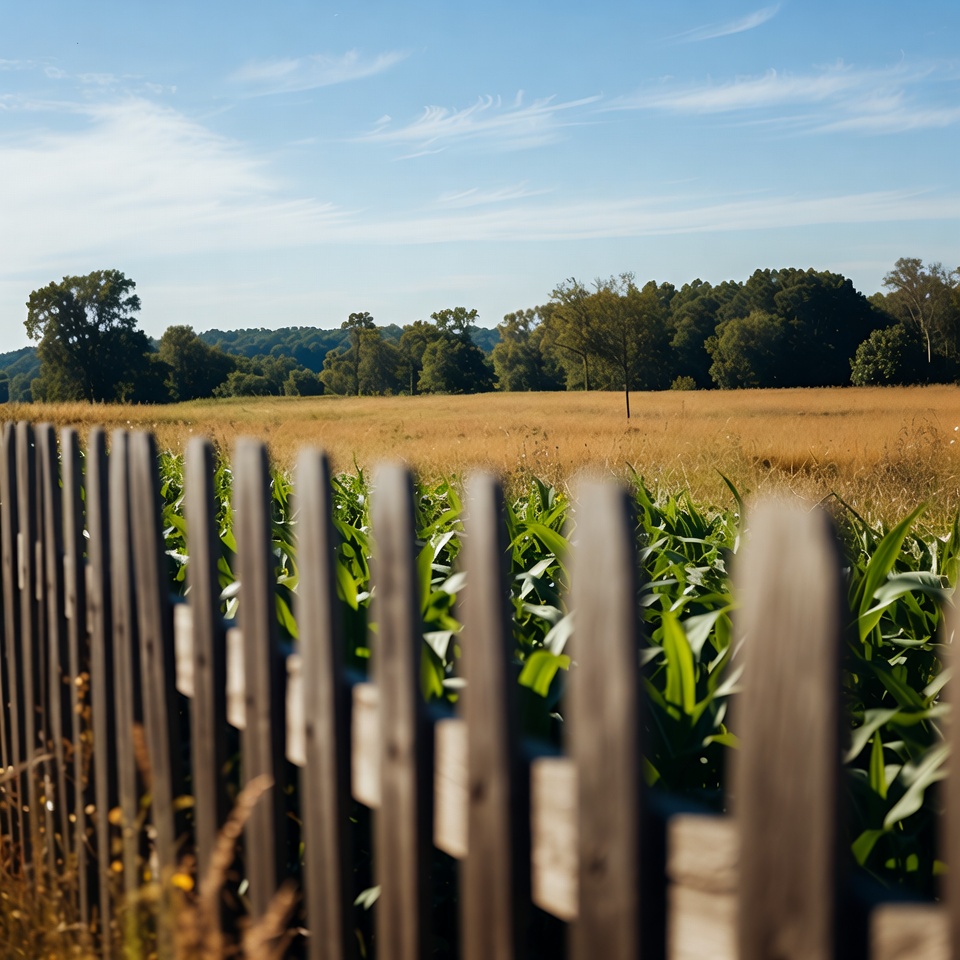 Cornfield behind wooden fence Cornfield behind wooden fence