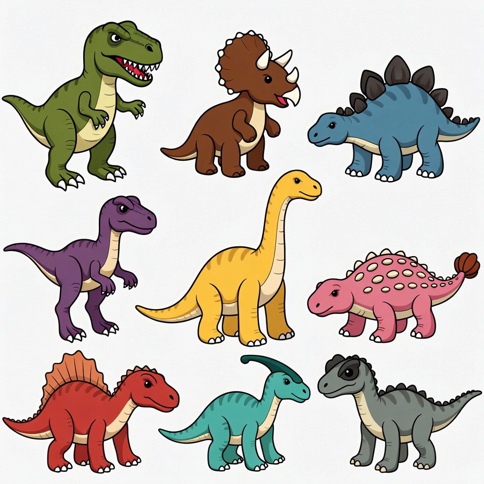 Colorful Cartoon Dinosaur Clipart Set Colorful Cartoon Dinosaur Clipart Set