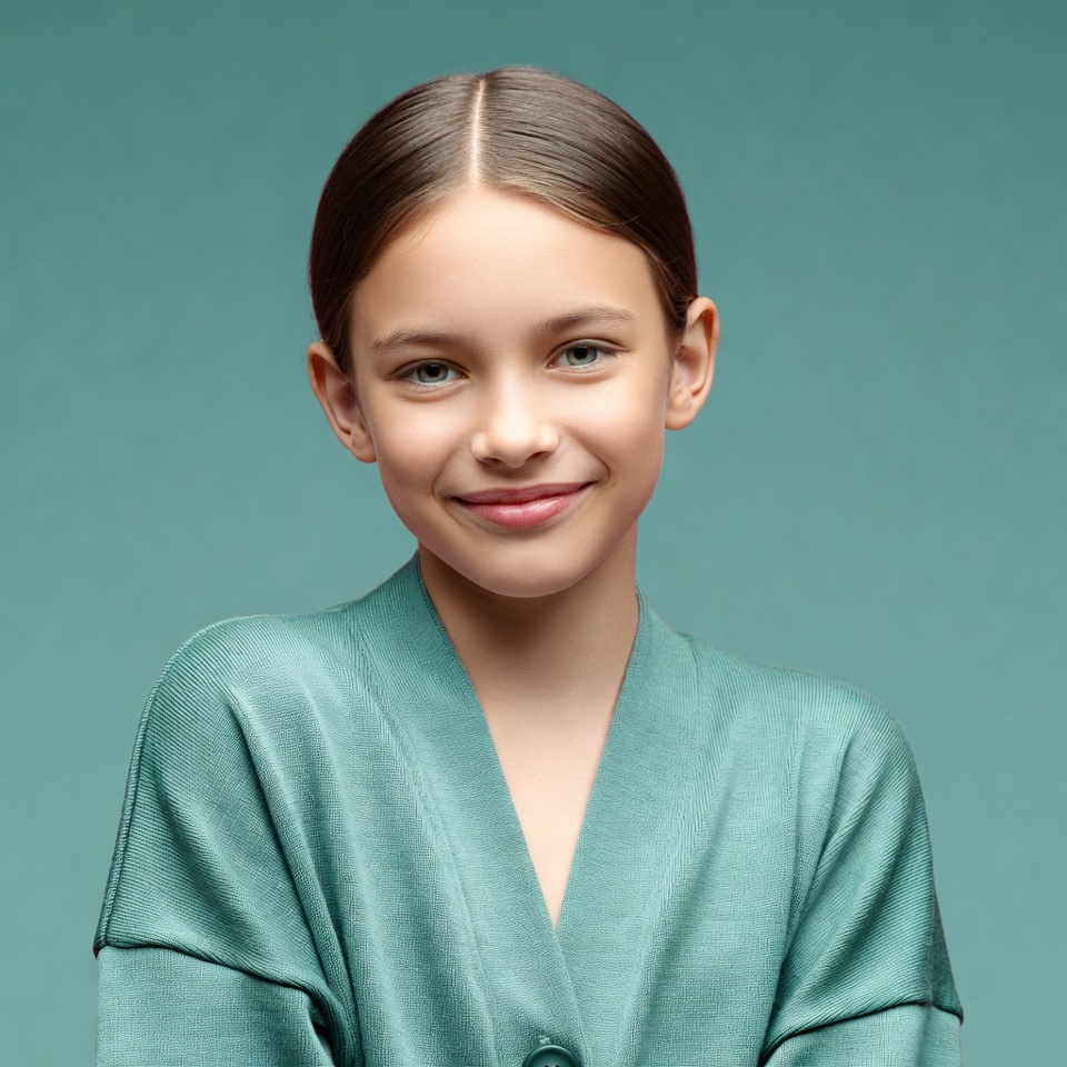 Smiling girl in green cardigan Smiling girl in green cardigan