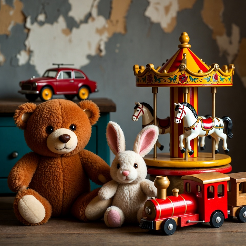 Vintage Toys Carousel Teddy Bear Bunny Vintage Toys Carousel Teddy Bear Bunny