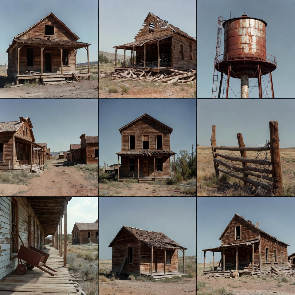 Abandoned Wooden Houses and Water Tower Abandoned Wooden Houses and Water Tower