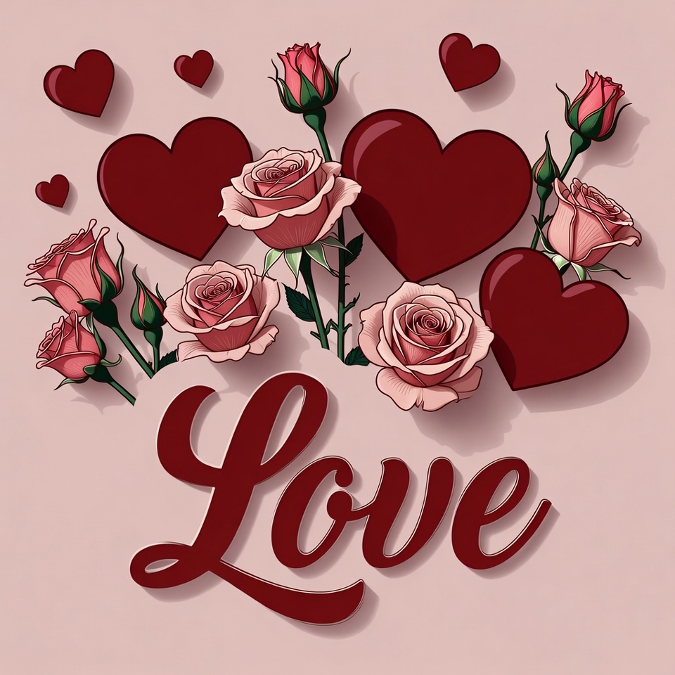 Love Text with Hearts and Roses Love Text with Hearts and Roses