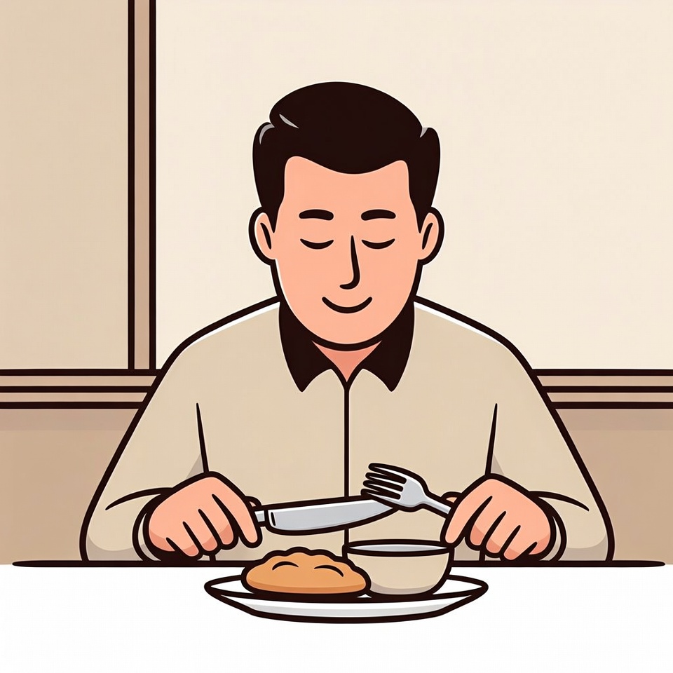 Man eating bread with soup Man eating bread with soup