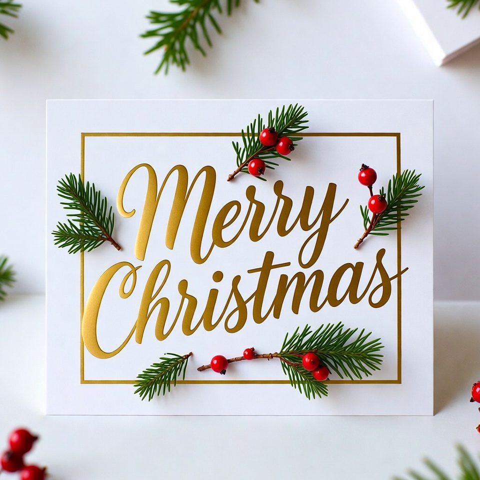 Merry Christmas Card with Holly Merry Christmas Card with Holly