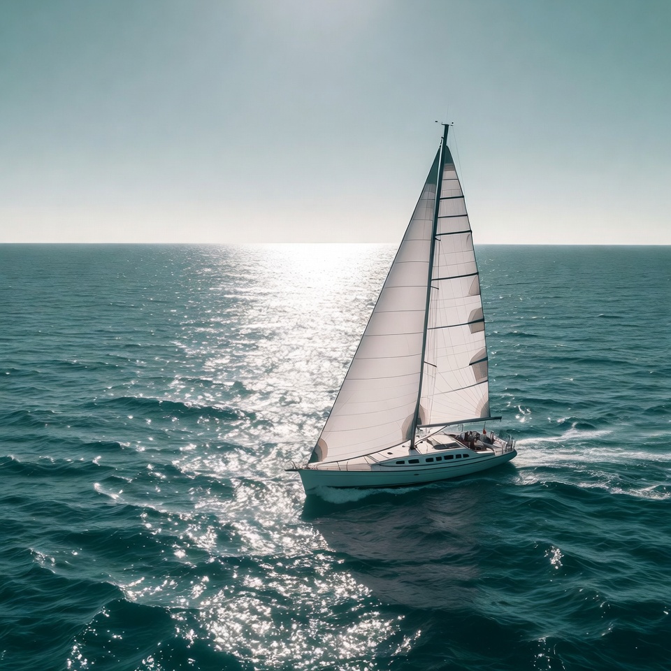 Sailboat sailing on ocean at sunset Sailboat sailing on ocean at sunset