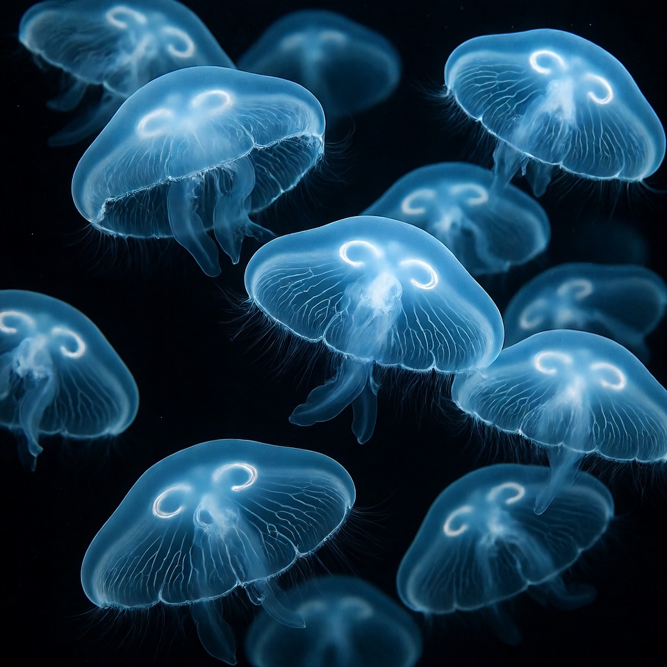 Glowing Blue Jellyfish Cluster Glowing Blue Jellyfish Cluster