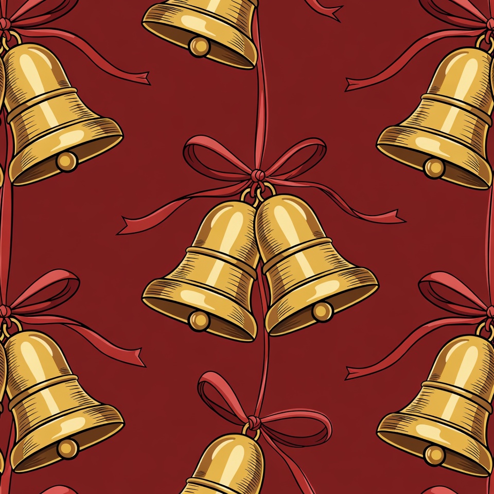 Golden Bells with Red Ribbons Pattern Golden Bells with Red Ribbons Pattern