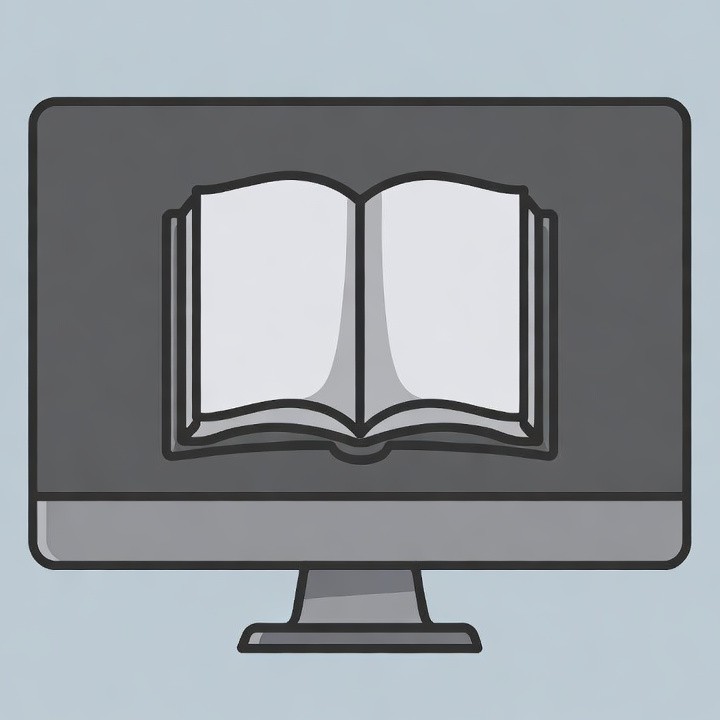 Open book on computer monitor Open book on computer monitor