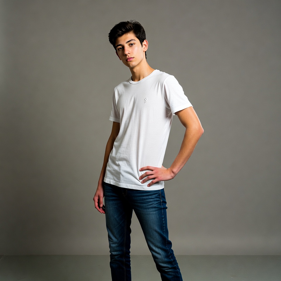Teen boy posing in white t-shirt Teen boy posing in white t-shirt
