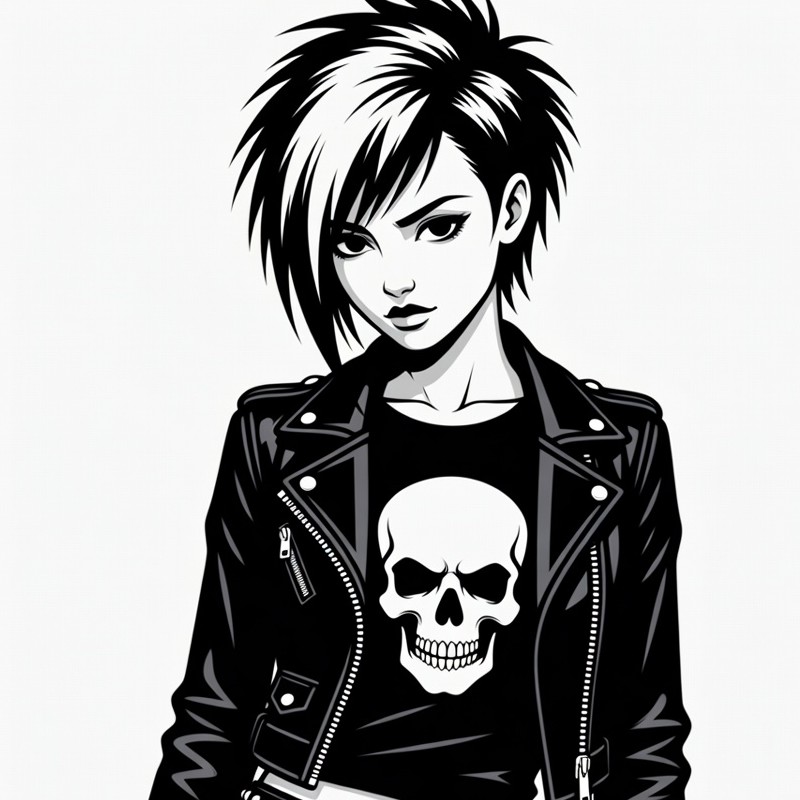 Punk girl with skull leather jacket Punk girl with skull leather jacket