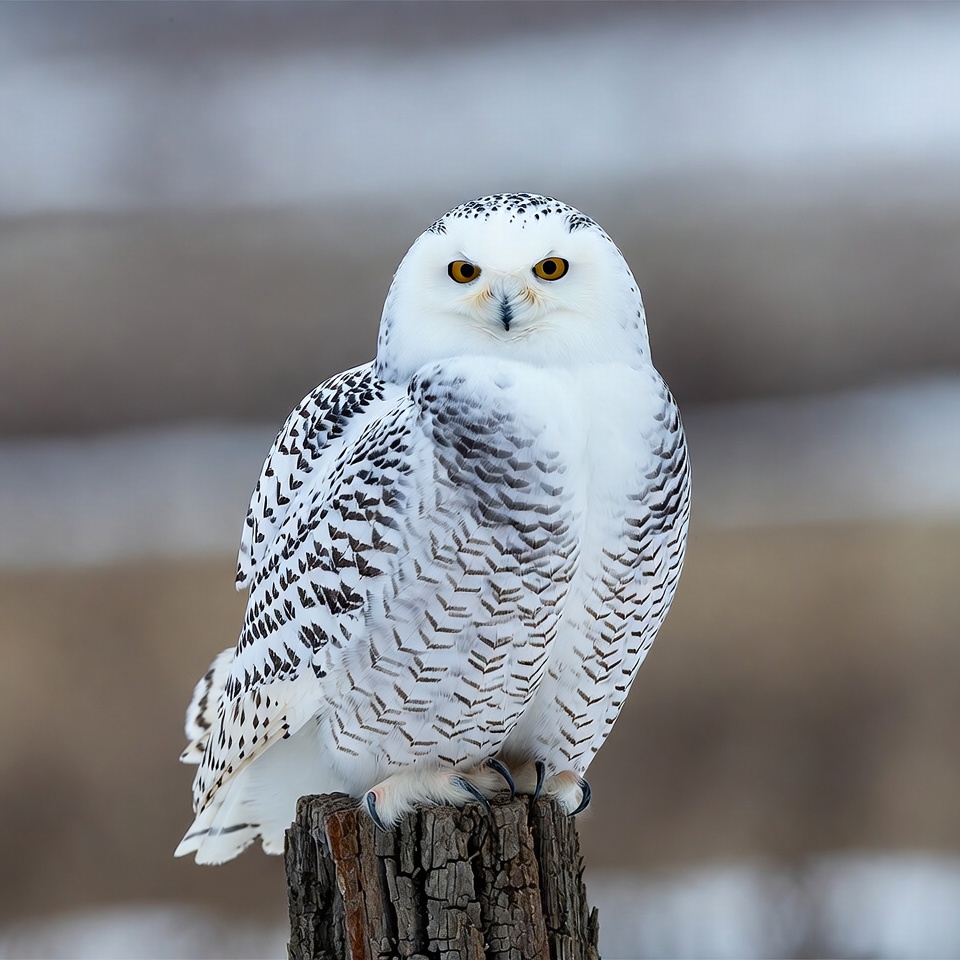 Snowy Owl Perched on Tree Stump Snowy Owl Perched on Tree Stump