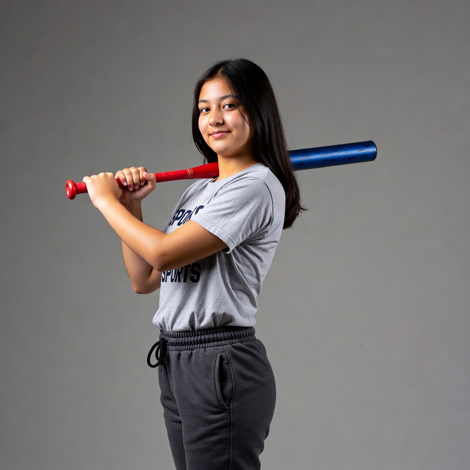 Asian girl holding baseball bat Asian girl holding baseball bat
