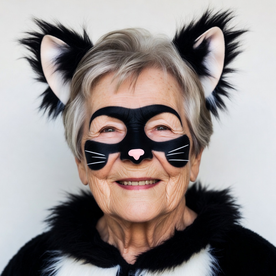 Elderly woman in cat costume Elderly woman in cat costume