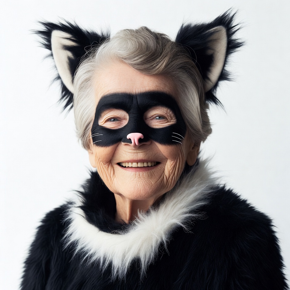 Elderly woman in cat costume Elderly woman in cat costume